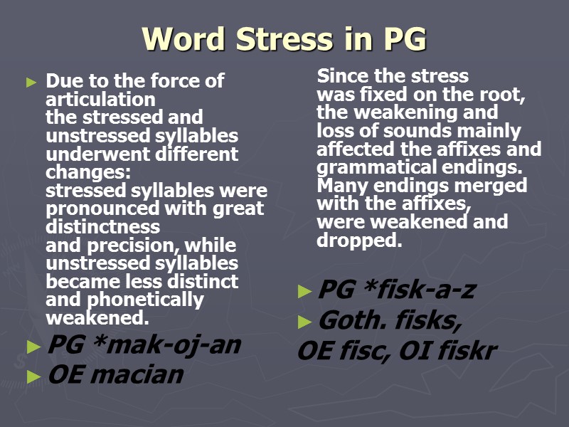 Word Stress in PG  Due to the force of articulation   